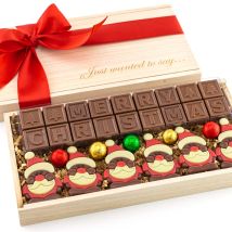Hamper Merry Christmas Belgian Chocolates with chocolate santa message wood letters