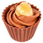 Hazelnut praline filled cup topped with a whole hazelnut