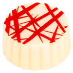 Strawberry crunch centre coated in pure couverture white chocolate