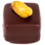 Pistachio marzipan & dark chocolate ganache enrobed in pure dark chocolate topped with a pistachio