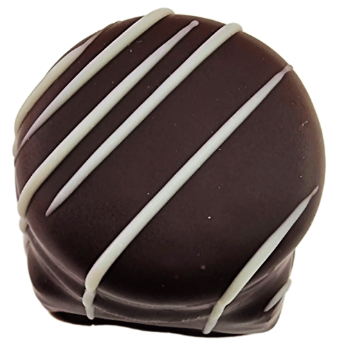 Oreo biscuit praline enrobed in pure couverture dark chocolate
